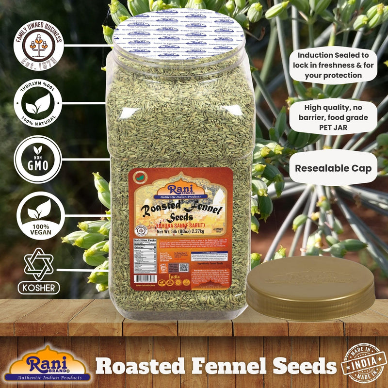 Rani Roasted Fennel Seeds (Bhuna Saunf Sabut) Whole Spice 80oz (5lbs) 2.27kg Bulk PET Jar ~ All Natural | Gluten Friendly | NON-GMO | Kosher | Vegan | Indian Origin