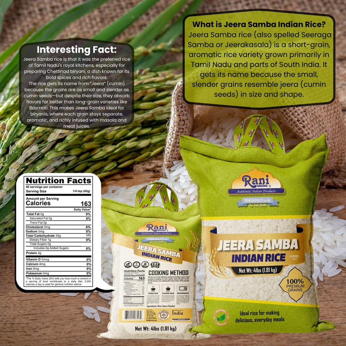 Rani Jeera Samba Indian Rice 64oz (4lbs) 1.81kg Cloth Bag ~ All Natural | Gluten Friendly | Vegan | Kosher | Export Quality | Indian Origin