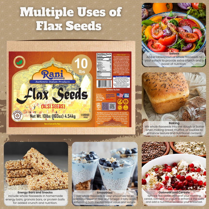 Rani Flax Seeds Whole Raw (Alsi, Linum usitatissimum) 160oz (10lbs) 4.54kg Bulk Box ~ All Natural | Gluten Friendly | Non-GMO | Kosher | Vegan | Indian Origin