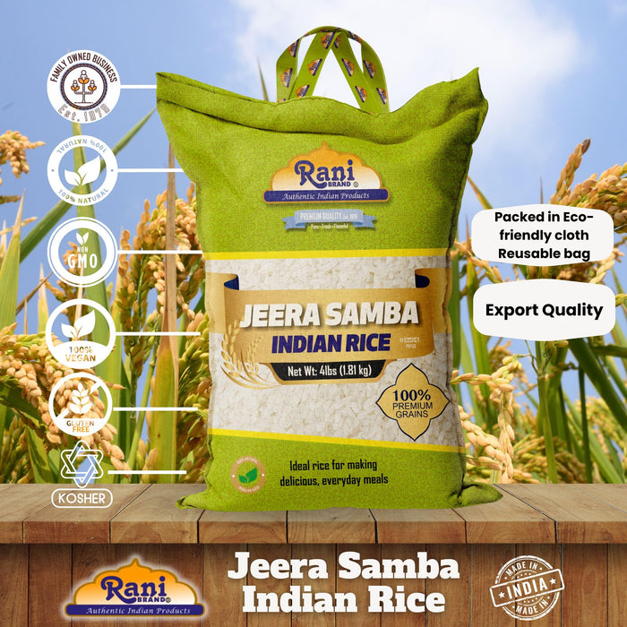 Rani Jeera Samba Indian Rice 64oz (4lbs) 1.81kg Cloth Bag ~ All Natural | Gluten Friendly | Vegan | Kosher | Export Quality | Indian Origin
