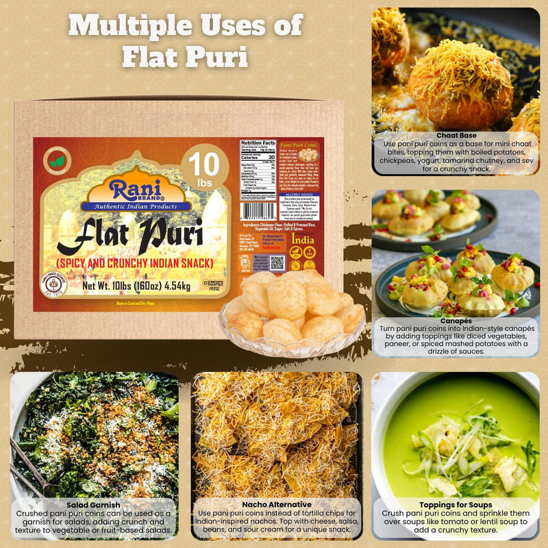 Rani Pani Puri Coins 160oz (10lbs) 4.54kg 1650-1660 Coins Bulk Box ~ Uncooked, Microwaveable wheat and Semolina Coins ~ All Natural | Vegan | NON-GMO | Kosher | Indian Origin