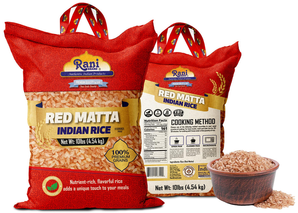 Rani Red Matta Indian Rice 160oz (10lbs) 4.54kg Cloth Bag ~ All Natural | Gluten Friendly | Vegan | Kosher | Export Quality | Indian Origin