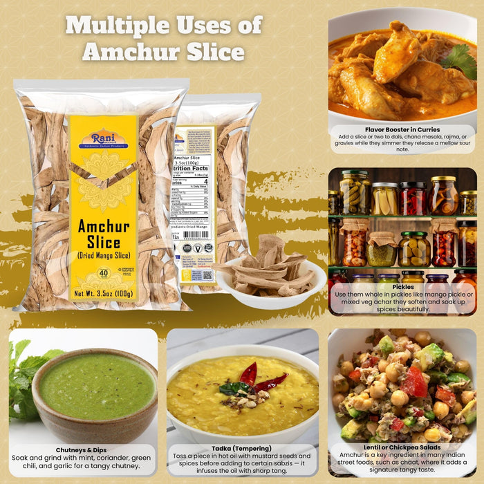 Rani Amchur (Mango) Dried Whole Slices Spice 3.5oz (100g) ~ All Natural, Indian Origin | No Color | Gluten Friendly | Vegan | NON-GMO | Kosher | No Salt or fillers