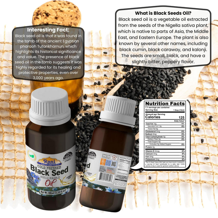 Rani Pure Black Seed (Nigella, Kalonji) Oil 3.38 Fl oz (100ml) Cold Pressed ~ 100% Cholesterol Free | All Natural | Gluten Free | NON-GMO | Kosher | Vegan | Indian Origin