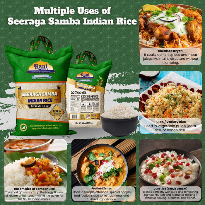 Rani Seeraga Samba Indian Rice 64oz (4lbs) 1.81kg Cloth Bag ~ All Natural | Gluten Friendly | Vegan | Kosher | Export Quality | Indian Origin