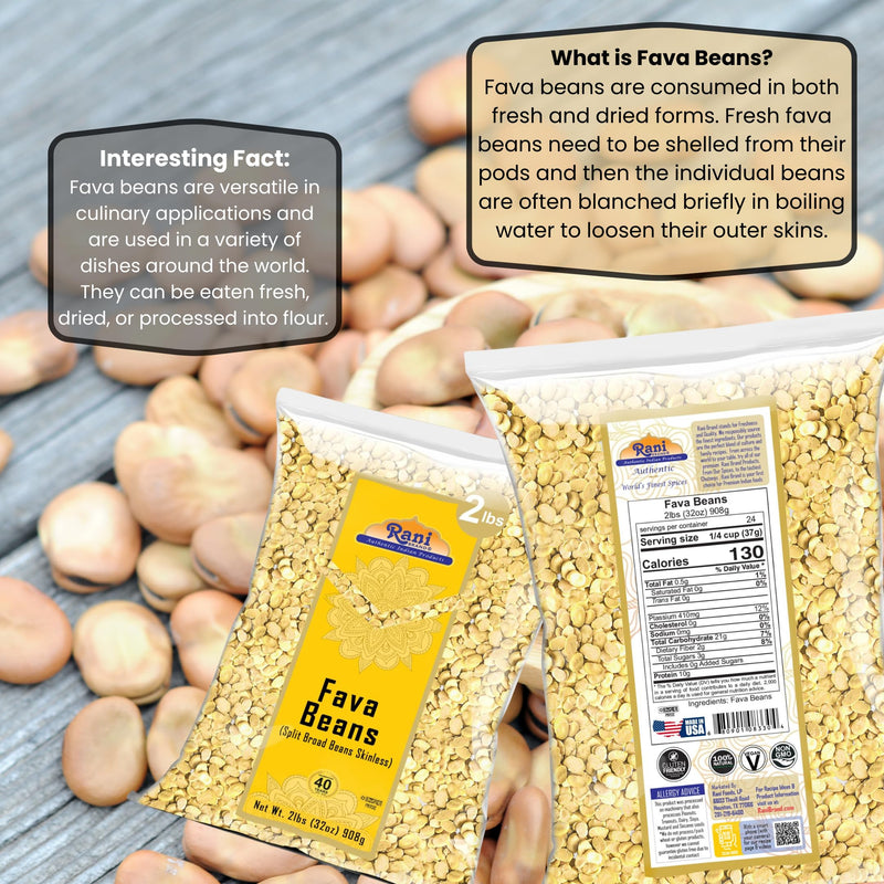 Rani Fava Beans (Split Broad Beans Skinless) 32oz (2lbs) 908g ~ All Natural | Gluten Friendly | Non-GMO | Kosher | Vegan | Product of USA