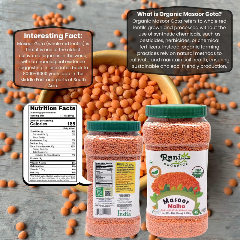 Rani Organic Masoor Gota (Football) Indian Red Lentils Skinless 64oz (4lbs) 1.81kg Bulk ~ All Natural | Gluten Friendly | NON-GMO | Kosher | Vegan | Product of USA