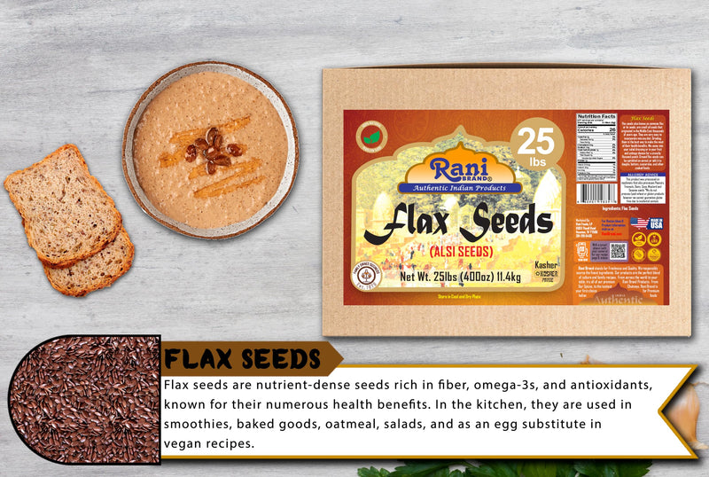Rani Flax Seeds Whole Raw (Alsi, Linum usitatissimum) 400oz (25lbs) 11.36kg Bulk Box ~ All Natural | Gluten Friendly | Non-GMO | Kosher | Vegan | Indian Origin