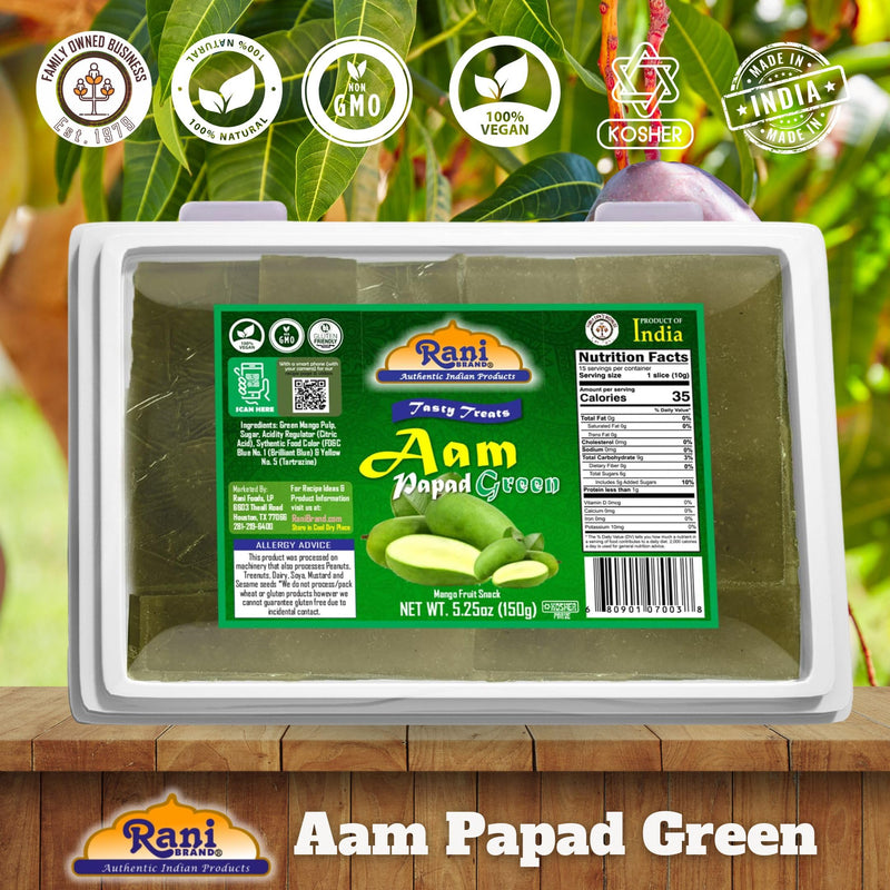 Rani Aam Papad (Mango Fruit Snack) Green Mango with Spice Mix 5.25oz (150g) ~ All Natural | Vegan | Gluten Friendly | Kosher | Indian Origin & Taste
