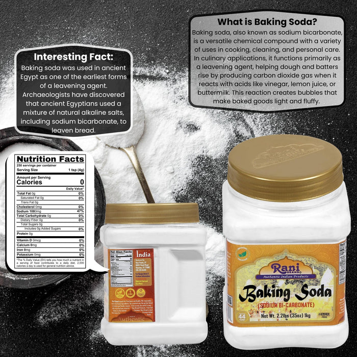 Rani Baking Soda (SODIUM BI-CARBONATE) 35oz (2.2lbs) 1kg PET Jar ~ Used for cooking, NON-GMO | Kosher | Indian Origin | Gluten Friendly