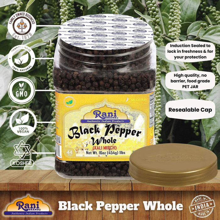 Rani Black Pepper Whole (Peppercorns), Premium MG-1 Grade 16oz (454g) ~ Gluten Free | Non-GMO | Natural Perfect size for Grinders | Kosher