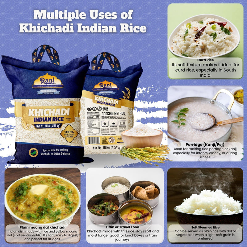 Rani Khichadi Indian Rice 160oz (10lbs) 4.54kg Cloth Bag ~ All Natural | Gluten Friendly | Vegan | Kosher | Export Quality | Indian Origin