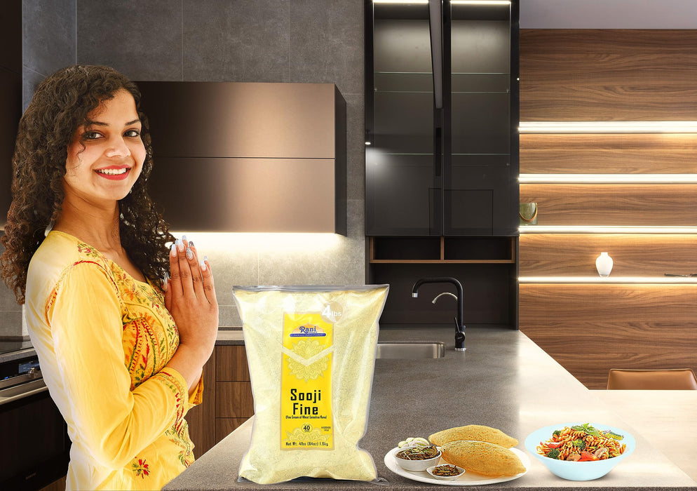 Rani Sooji Fine (Farina, Suji, Rava, Wheat) Flour, 64oz (4lbs) 1.81kg ~ All Natural | Vegan | NON-GMO | Kosher | Indian Origin