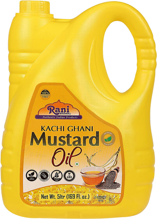 Rani Mustard Oil (Kachi Ghani) 169 Ounce (5 Liter) Pack of 2, NON-GMO | Gluten Free | Kosher | Vegan | 100% Natural