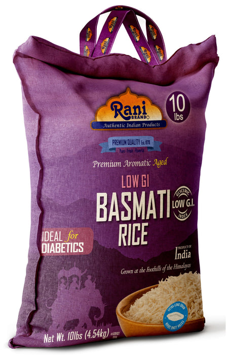 Rani White Basmati Rice Low GI (Glycemic Index) Extra Long Aged, Ideal for Diabetics, 10lbs (160oz) 4.53kg Cloth Bag ~ All Natural | Gluten Free | Vegan | Indian Origin | Export Quality