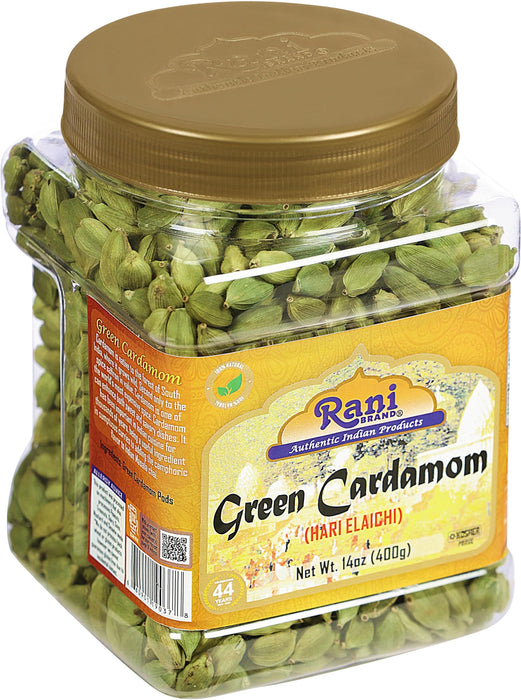 Rani Green Cardamom Pods Spice (Hari Elachi) 14oz (400g) PET Jar ~ All Natural | Vegan | Gluten Friendly | NON-GMO | Kosher | Product of India