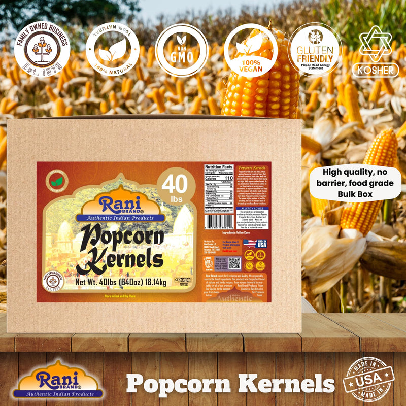 Rani Popcorn Kernels 40lbs (640oz) 18.14kg Bulk Box, Perfect for Stovetop, Microwave & Popcorn Machines ~ All Natural | Gluten Friendly | Vegan | NON-GMO | Kosher | Product of USA