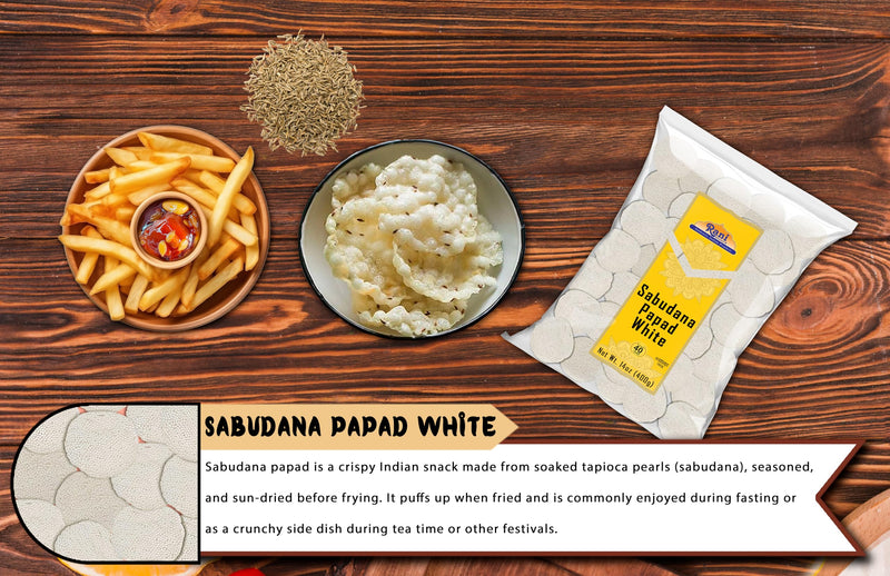 Rani Sabudana (Sago) Papad White 14oz (400g) ~ All Natural, No Preservatives | Vegan | Gluten Friendly | NON-GMO | Kosher | Indian Origin