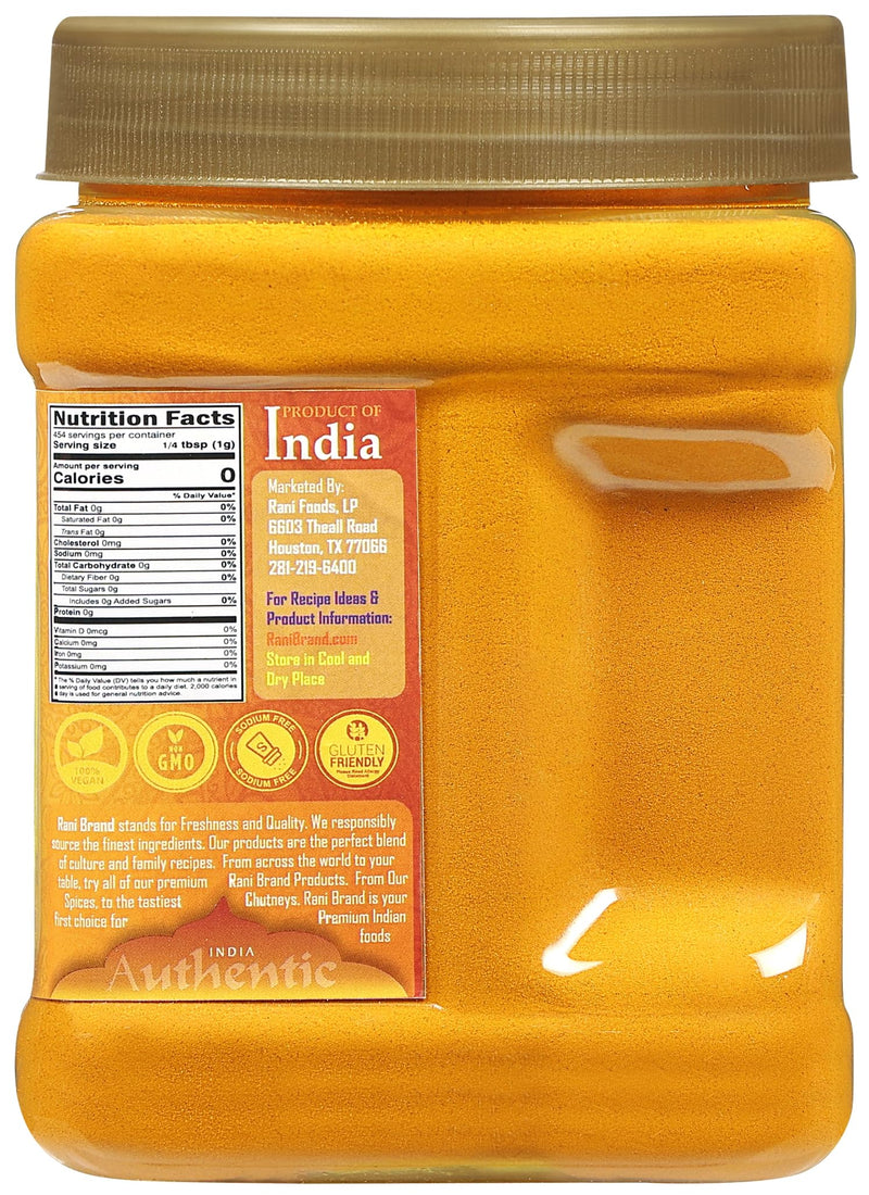 Rani Turmeric (Haldi) Root Powder Spice, (High Curcumin Content) 16oz (1lb) 454g PET Jar, Pack of 6 ~ All Natural | 100% Pure, Salt Free | Vegan | Gluten Friendly | NON-GMO | Indian Origin