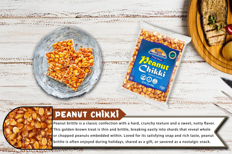 Rani Peanut Chikki (Brittle Candy) 100g (3.5oz) x Pack of 4 ~ All Natural | Vegan | Kosher | No colors | Gluten Friendly | Indian Origin