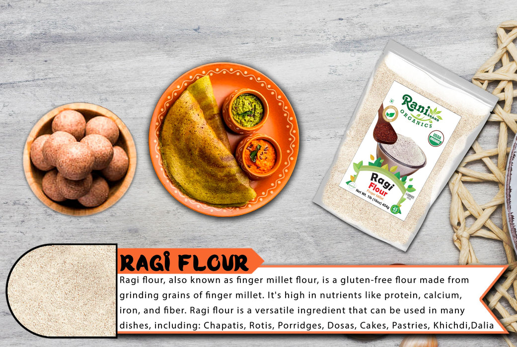 Rani Organic Ragi (Finger Millet) Flour 16oz (1lb) 454g ~ All Natural | Vegan | Gluten Friendly | NON-GMO | Indian Origin | USDA Certified Organic
