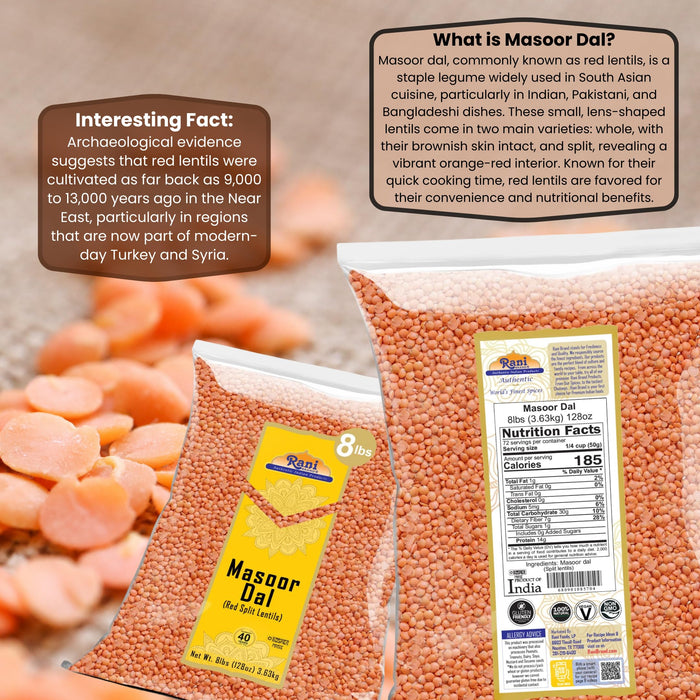 Rani Masoor Dal (Indian Red Lentils) Split Gram, 128oz (8lbs) 3.63kg, Bulk ~ All Natural | Gluten Friendly | NON-GMO | Kosher | Vegan | Indian Origin