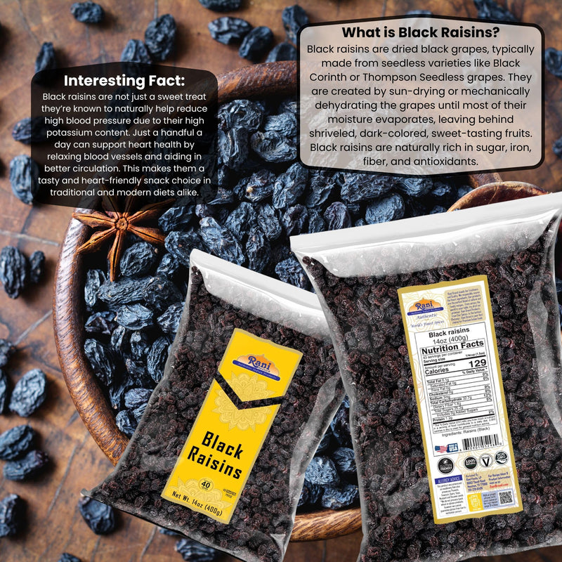 Rani Black Raisins 14oz (400g) ~ All Natural | Gluten Friendly | Non-GMO | Kosher | Vegan | Product of USA