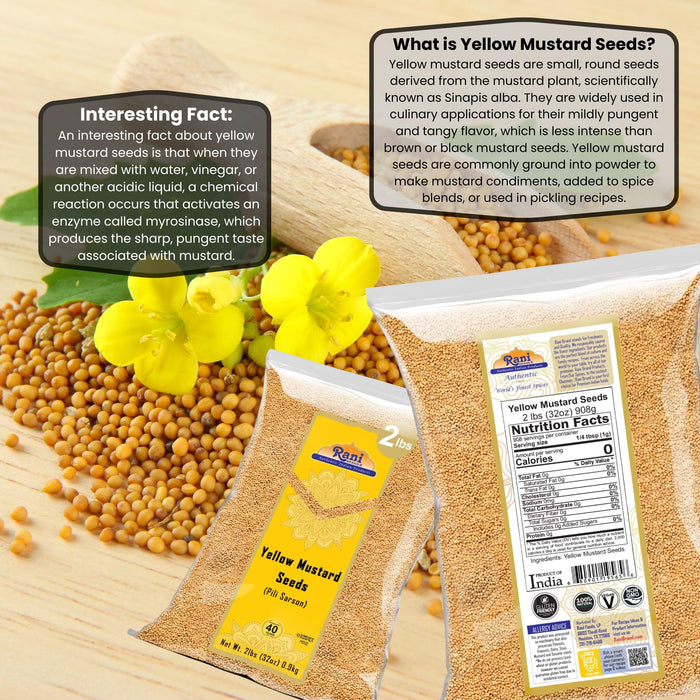 Rani Yellow Mustard Seeds Whole Spice 32oz (2lbs) 908g ~ Ideal for Pickling, Dressing and Making Ground Mustard for Cooking, All Natural | Vegan | Gluten Friendly | NON-GMO | Kosher | Indian Origin