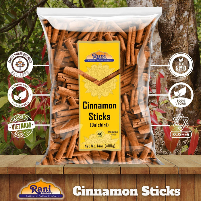 Rani Cinnamon Sticks 14oz (400g) ~ 72-88 Sticks 3" in Length Cassia Round ~ All Natural | Vegan | No Colors | Gluten Friendly | NON-GMO | Product of Vietnam