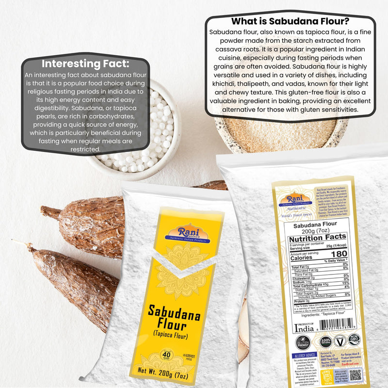 Rani Sabudana Flour (Tapioca/Sago Flour) 7oz (200g) ~ All Natural | Vegan | Gluten Friendly | NON-GMO | Kosher | Indian Origin