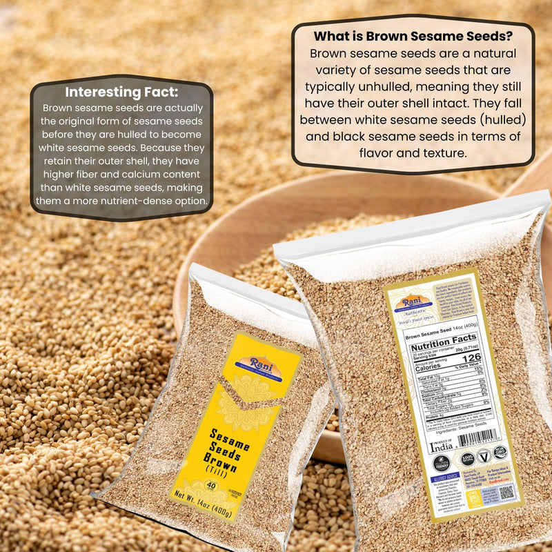 Rani Sesame Seeds Whole Raw (Till) Brown 14oz (400gm) ~ All Natural | Gluten Friendly | NON-GMO | Kosher | Vegan | Indian Origin