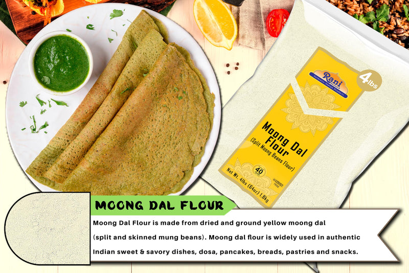 Rani Moong Flour (Mung Bean Flour, Green Gram Flour) 64oz (4lbs) 1.81kg Bulk ~ All Natural | Vegan | Gluten Friendly | NON-GMO | Kosher | Indian Origin