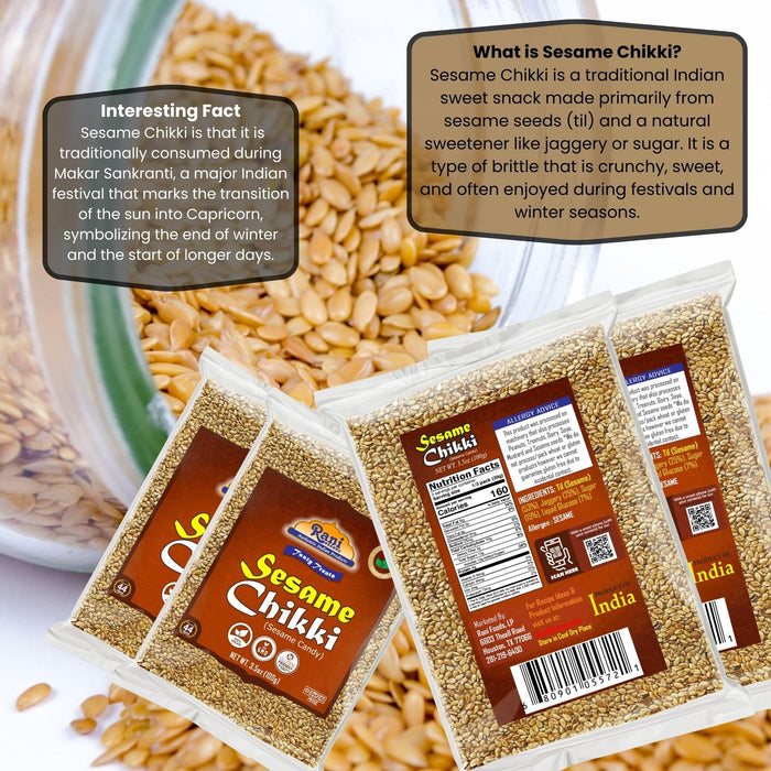 Rani Sesame Chikki (Brittle Candy) 3.5oz (100g) x Pack of 2 ~ All Natural | Vegan | Kosher | No colors | Gluten Friendly | Indian Origin