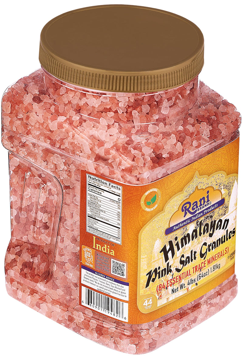 Rani Himalayan Pink Salt Granules (84 Essential Trace Minerals) 64oz (4lbs) 1.81kg PET Jar ~ All Natural | Vegan | Gluten Friendly | NON-GMO | Kosher | Indian Origin