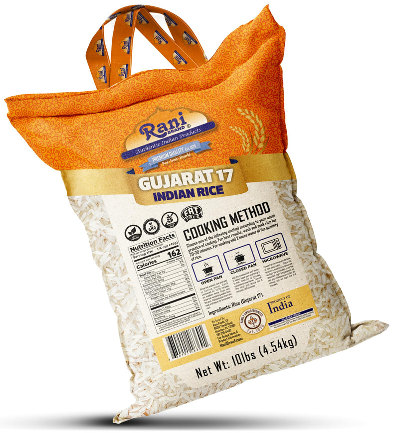 Rani Gujarat 17 Indian Rice 160oz (10lbs) 4.54kg Cloth Bag ~ All Natural | Gluten Friendly | Vegan | Kosher | Export Quality | Indian Origin