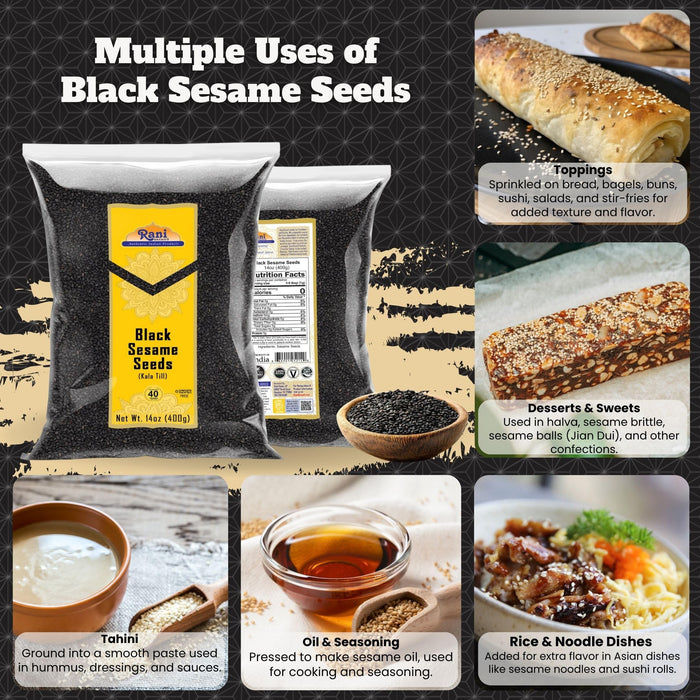 Rani Sesame Seeds Whole Black, Raw (Kala Till) 14oz (400g) ~ All Natural | Gluten Friendly | NON-GMO | Kosher | Vegan | Indian Origin