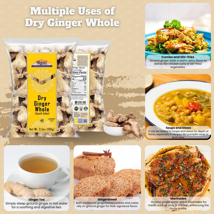 Rani Ginger (Adarak Sabut) Whole, Spice 3.5oz (100g) ~ All Natural | Vegan | Gluten Friendly | NON-GMO | Kosher | Indian Origin