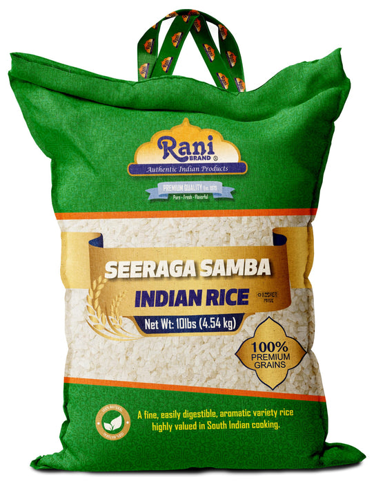 Rani Seeraga Samba Indian Rice 160oz (10lbs) 4.54kg Cloth Bag ~ All Natural | Gluten Friendly | Vegan | Kosher | Export Quality | Indian Origin