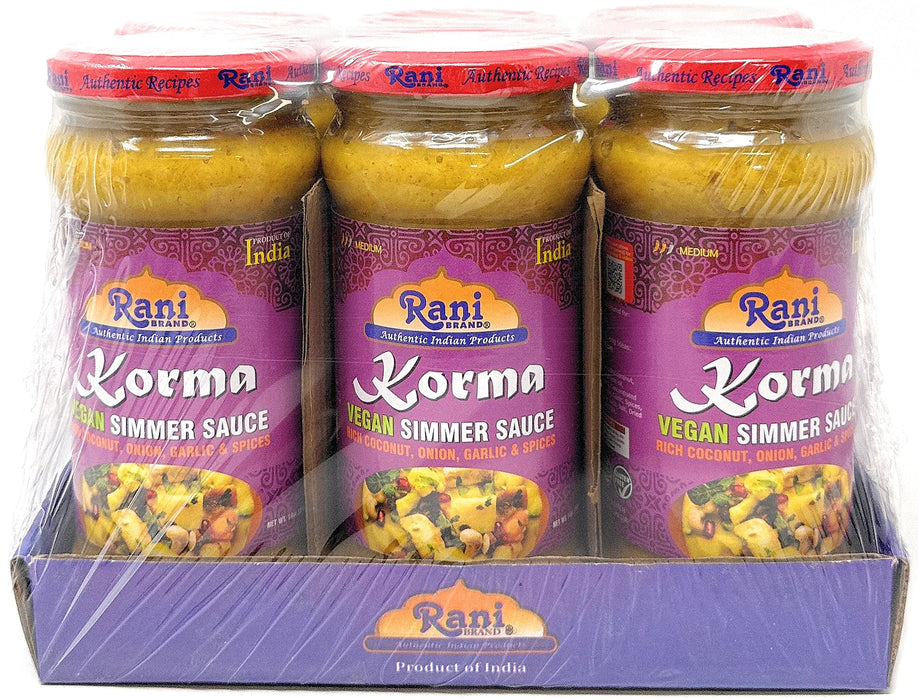 Rani Korma Curry Vegan Simmer Sauce (Rich Coconut, Onion, Garlic & Spices) 14oz (400g) Glass Jar, Pack of 5 +1 FREE ~ Easy to Use | Vegan | No Colors | All Natural | NON-GMO | Gluten Free | Indian Origin