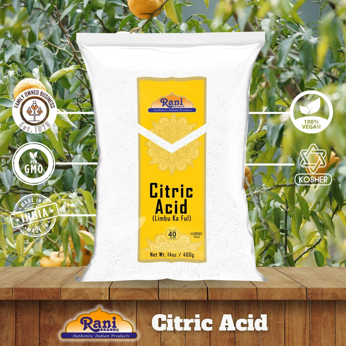 Rani Citric Acid Powder, Food Grade (Limbu Ka Ful) 14oz (400g) ~ Used for Cooking, Bath Bombs, Cleaning | Gluten Friendly | Indian Origin100g) ~ Used for Cooking, Bath Bombs, Cleaning | Gluten Friendly | Indian Origin