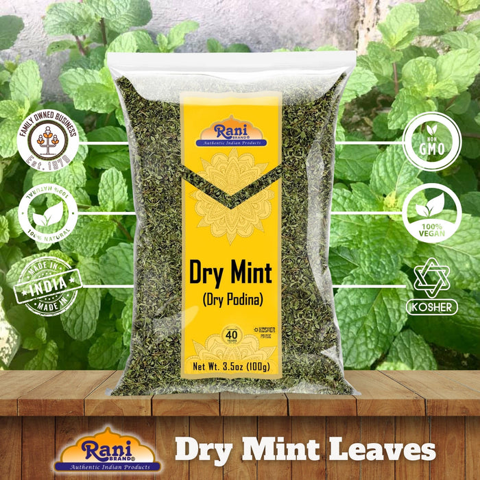 Rani Dry Mint Leaves (Podina Leaf) Spice, Dried Herb 3.5oz (100g) ~ All Natural | Gluten Friendly | NON-GMO | Kosher | Vegan | Indian Origin