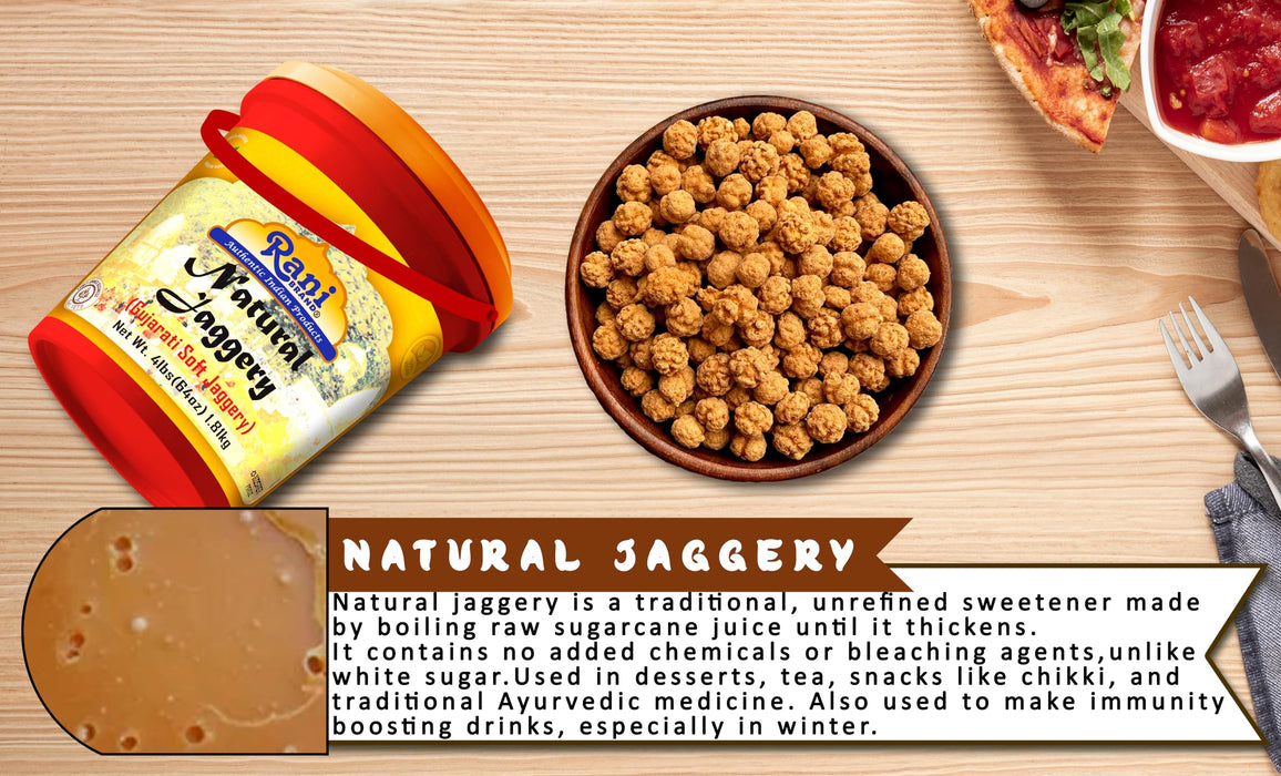 Rani Natural Jaggery (Gujarati Soft Jaggery) 64oz (4lbs) 1.81kg Bulk Bucket ~ Gluten Friendly | Vegan | NON-GMO | Kosher | No Salt or fillers | Indian Product
