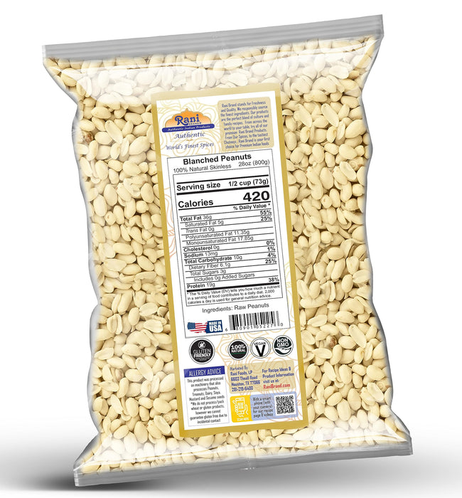 Rani Peanuts Skinless (Blanched, Uncooked) 28oz (800g) ~ All Natural | Vegan | Gluten Friendly | Kosher | Fresh Product of USA ~ Spanish Grade Groundnuts