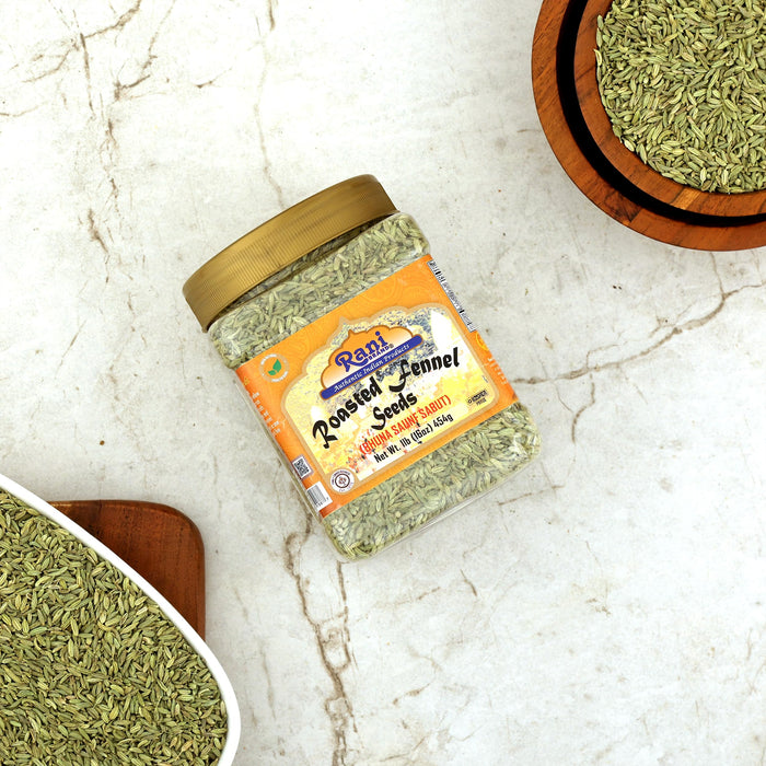 Rani Roasted Fennel Seeds (Bhuna Saunf Sabut) Whole Spice 16oz (1lb) 454g PET Jar ~ All Natural | Gluten Friendly | NON-GMO | Kosher | Vegan | Indian Origin