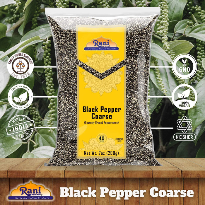 Rani Black Pepper Coarse Ground 28 Mesh (Table Grind), 7oz (200g) ~ Gluten Friendly | Non-GMO | Kosher | Natural