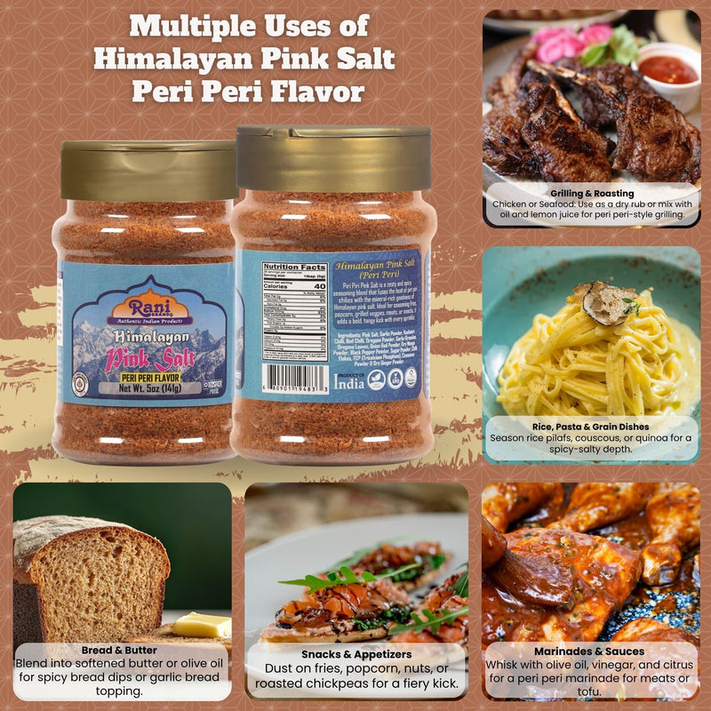 Rani Himalayan Pink Salt Peri Peri Flavor (84 Essential Trace Minerals) 5oz (141g) PET Jar ~ All Natural | Vegan | Gluten Friendly | NON-GMO | Indian Origin