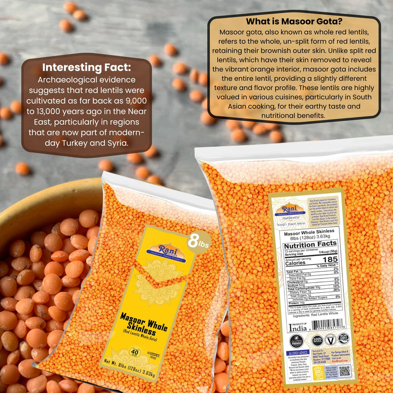 Rani Masoor Gota (Football) Indian Red Lentils Skinless 128oz (8lbs) 3.63kg Bulk ~ All Natural | Gluten Friendly | NON-GMO | Kosher | Vegan | Product of USA