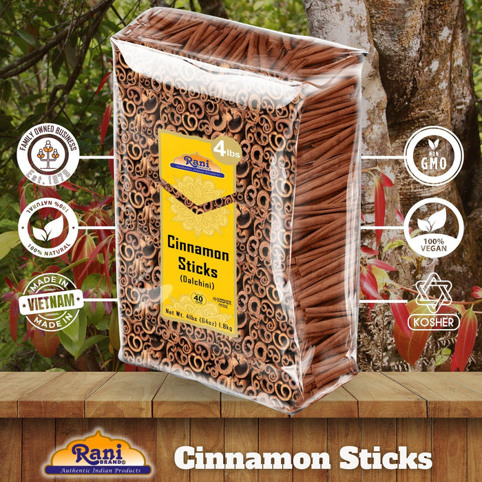 Rani Cinnamon Sticks 64oz (4lbs) 1.81kg ~ 350-400 Sticks 3 Inches in Length Cassia Round ~ All Natural | Vegan | No Color | Gluten Friendly | NON-GMO | Kosher