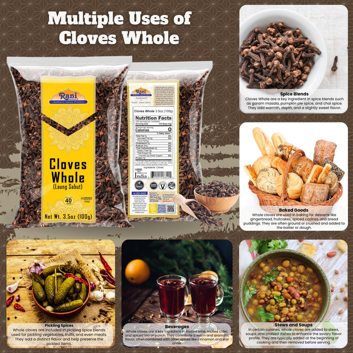 Rani Cloves Whole (Laung) 3.5oz (100g) Great for Food, Tea, Pomander Balls and Potpourri, Hand Selected, Spice ~ All Natural | NON-GMO | Kosher | Vegan