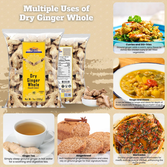 Rani Ginger (Adarak Sabut) Whole, Spice 7oz (200g) ~ All Natural | Vegan | Gluten Friendly | NON-GMO | Kosher | Indian Origin